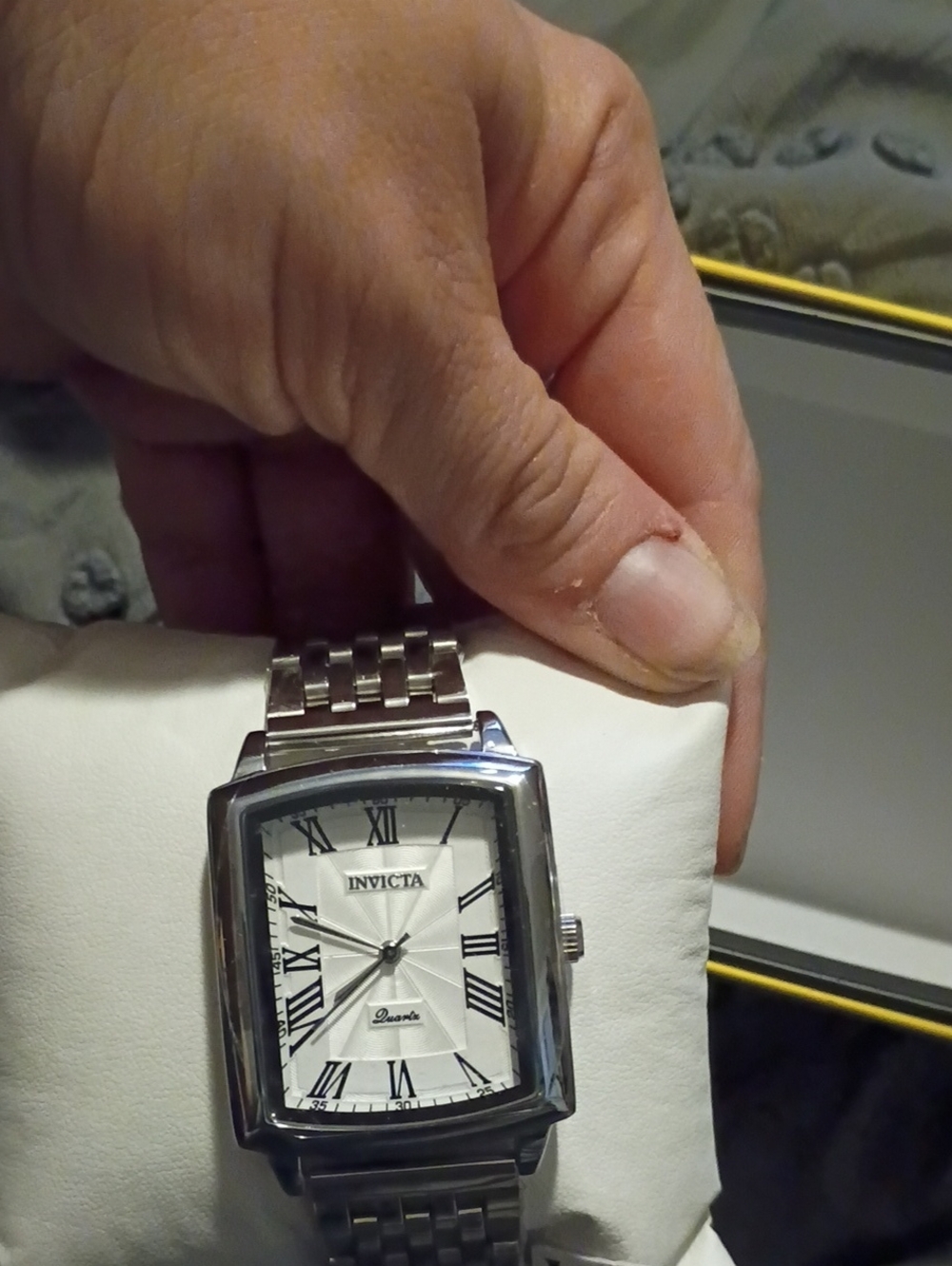 Invicta Silver and White Men's Rectangular Dress Watch